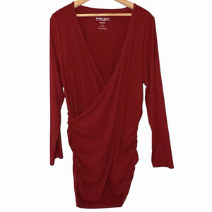 Torrid Super Soft Knit Wrap Sz 2 2X Long Sleeve Tunic Top Ribbed Maroon Ruching